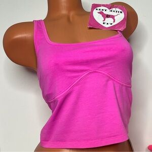 Victoria’s Secret PINK L Logo Tank Top Cropped Outlined Bustier Neon Super Soft